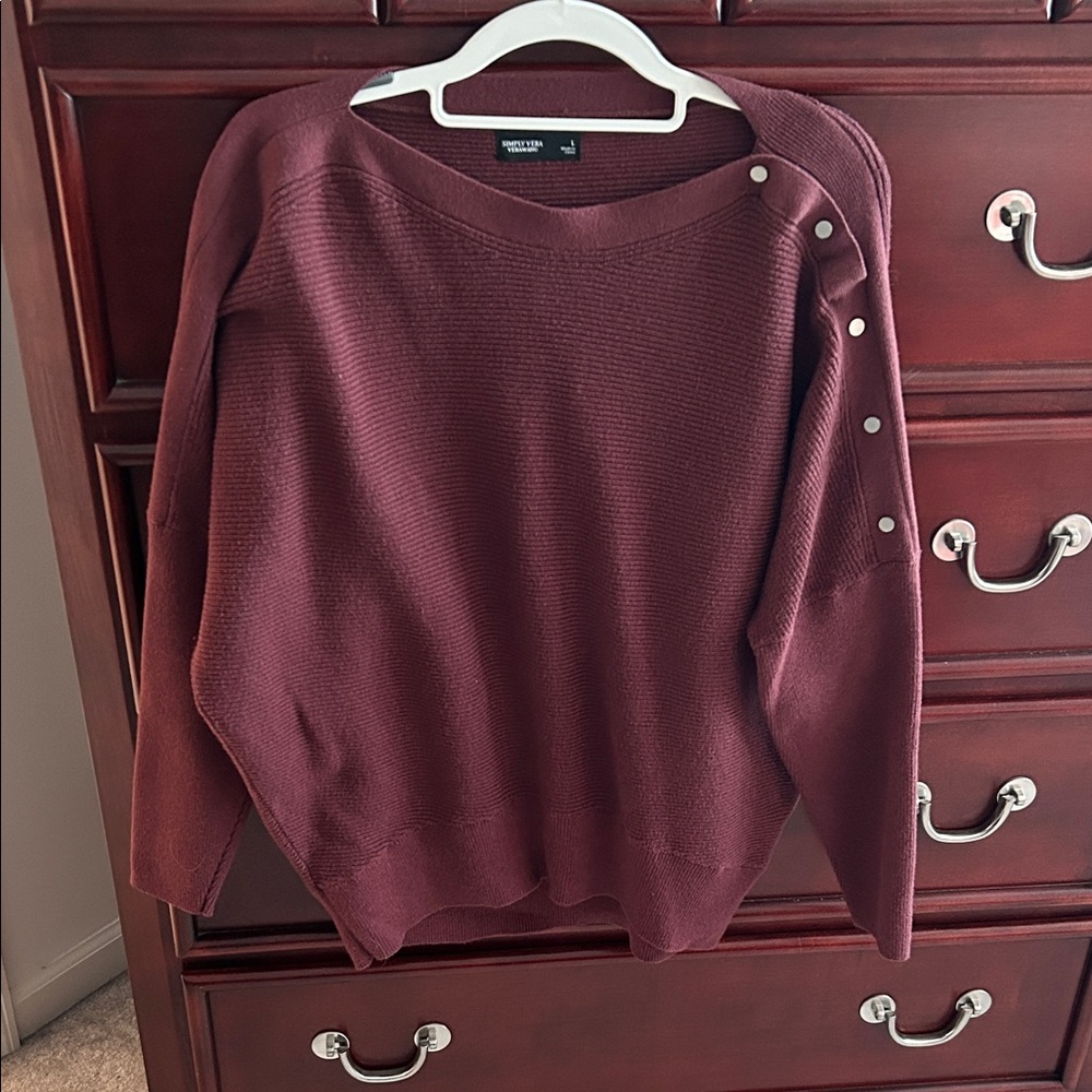 Vera Wang Burgundy Sweater with Button Detail